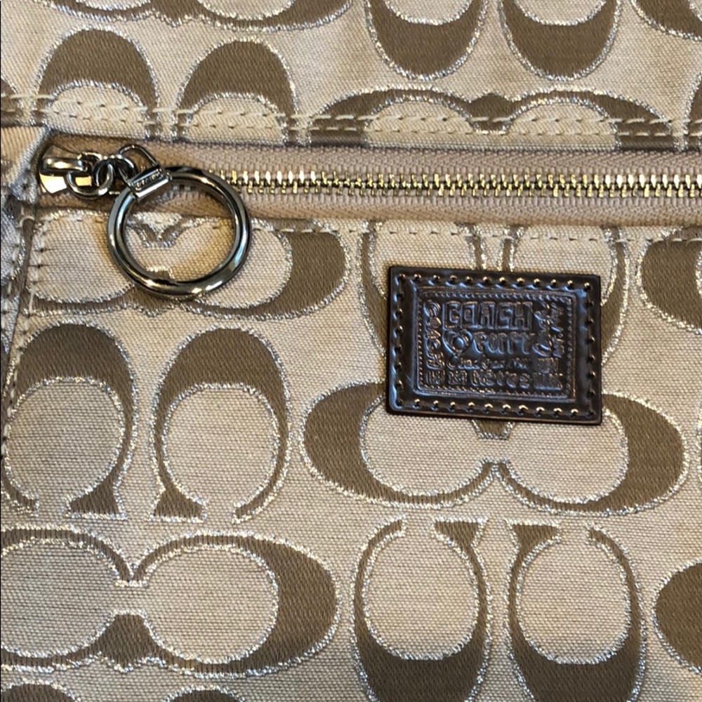 Coach poppy cross body tan with silver accents